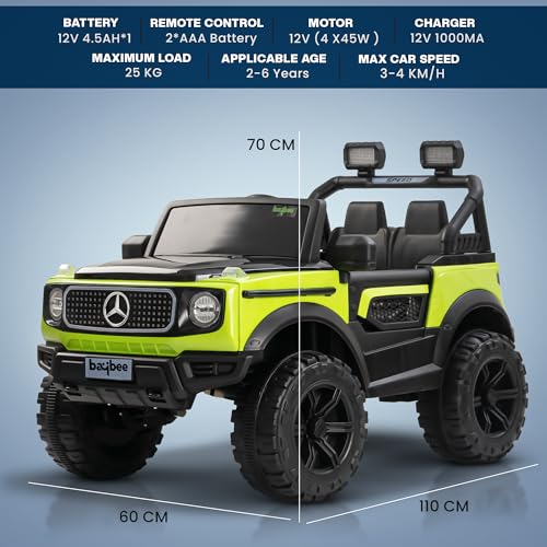 Image of Baybee Benzie 4x4 Battery Operated Jeep for Kids, Ride on Toy Kid Car with RGB Windshield Light & Music | Baby Big Battery Cars | Electric Jeep Car for Kids to Drive 2 to 6 Years (Fluorescent Green)