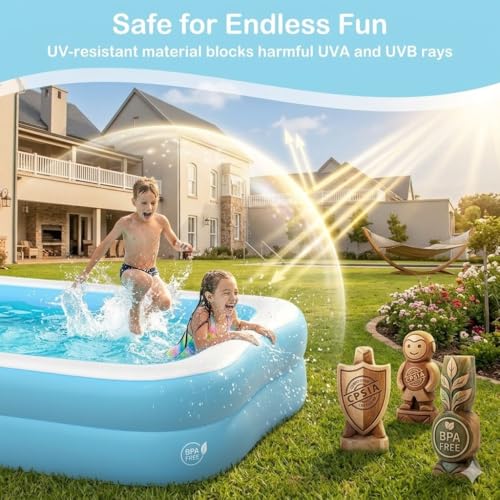 Image of 5.5 Feet Kids Inflatable Swimming Pool, Full-Sized Rectangular Bathtub for Backyard Garden | Summer Party Water Play Pool for Children & Toddlers | Heavy-Duty PVC (Multicolour) (5.5 Feet)