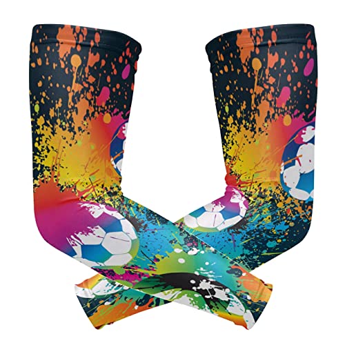 Colorful Footballs Spots Dots Paint on Black 1 Pair Cooling Sports Arm Sleeves, Cover Uv Sun Protection Warmer for Sports Men Women Running Golf Cycling Riding Jogging