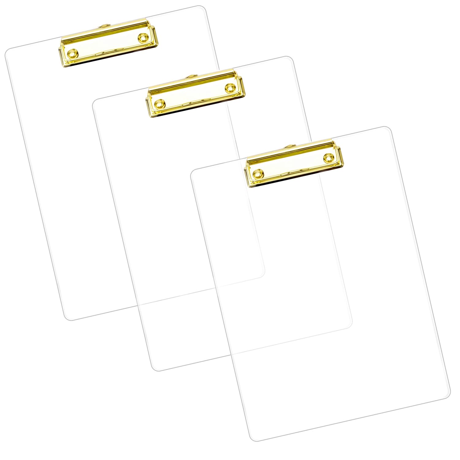 Lot de 3 planchettes à pince épaisses en acrylique transparent avec clip doré, durables et élégants avec clip discret