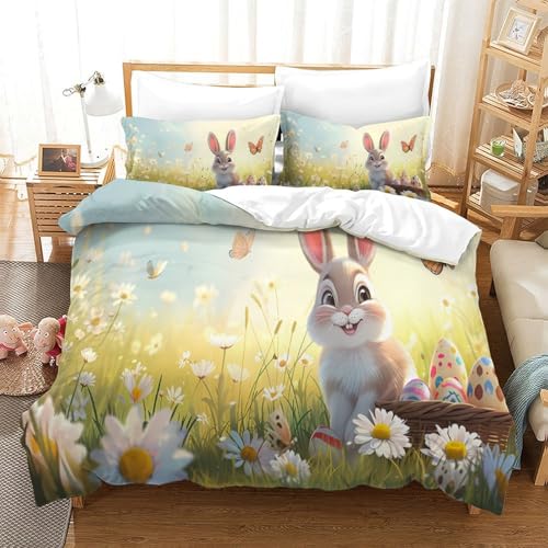 Housse de couette lapin de Pâques 3D microfibre résistante avec fermeture - 3