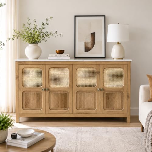 The Attic Crestwood Solid Wood Sideboard Cabinet with Cane Doors ...