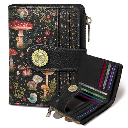 Kelvoris Mushroom Moon Night Small Rfid Women Wallet Bifold Zipper Coin Pocket PU Leather...