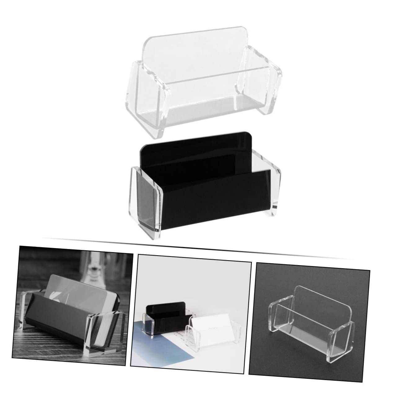 Artibetter 3 Set Biglietti Visita in Acrilico Supporto E Nero Per Scrivania Ufficio Custodia Organizer Con Base Rinforzata Per Carte Design Geometrico Aperto Per Accesso Facile E 2 Pezzi * 3