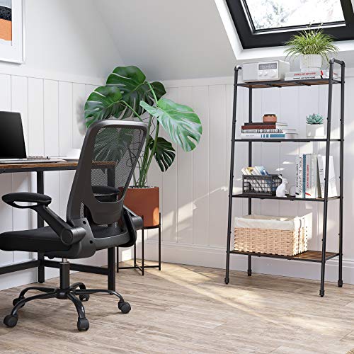 VASAGLE 4-Tier Ladder Shelf, Storage Rack, Freestanding Bookshelf, Plant Stand with Steel Pipe and Shelves, Industrial, for Living Room, Bathroom, Kitchen, Black UBSC027B01
