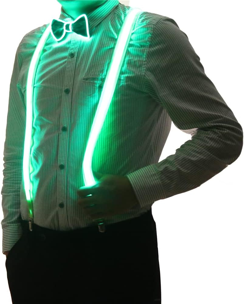 2 Pcs/Set, Light Up Men's LED Suspenders And Bow Tie, Perfect for Music Festival Halloween Costume Party, Christmas - Image 3