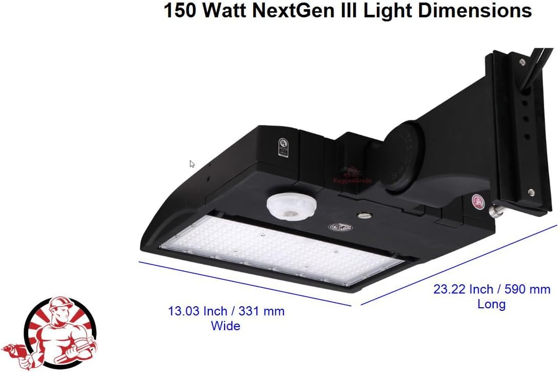 RuggedGrade 150W - NextGen IV Series LED Parking Lot Light with Motion Sensor - 22,500 Lumen - Color Selectable 30K/40K/50K - Slip Fit - Black