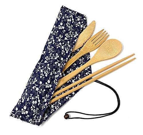 Kitchen Ecologix Bamboo Utensils | Lightweight Reusable Utensils With Case | Eco Friendly Camping Cutlery Set In Pouch | Perfect Zero Waste Lunch Utensil Set For The Office, School & Travel