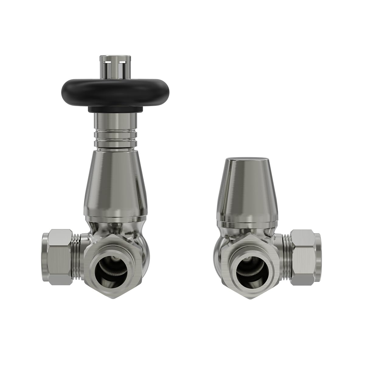 NRG Pair Of Black Corner Manual Towel Radiator Valves - 15mm Connection, Brass, For Central Heating