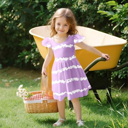 Girls Polka Dot Dress Flutter Sleeve Casual A-Line Summer School Dress for Kids Ages 4-144