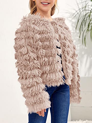 Image of Inorin Girls Open Front Cardigan Faux Fur Coat Warm Fuzzy Trendy Winter Vintage Parka Shaggy Party Outerwear Jackets Tops