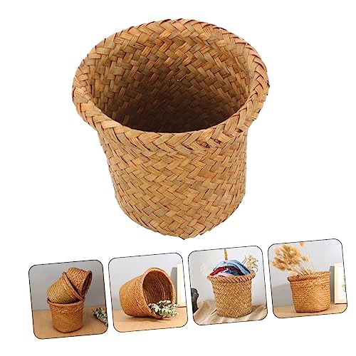 Caneca de basura tejida marrón natural para hogar y oficina miniatura 3