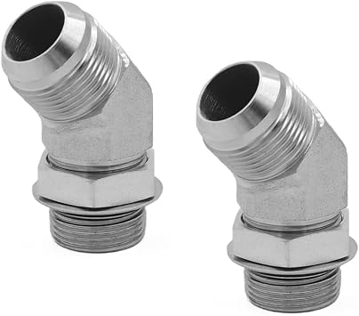 2-PACK 6802-06-06-NWO Hydraulic Hose Adapter Fitting 3/8"Male JIC 37Flare9/16-18 UNF 3/8"Male Adjustable Nut O-Ring Boss9/16-18 UNF 45 Elbow SAE Pipe Joints Connector Carbon Steel