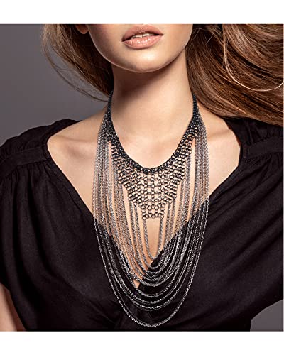 Badgley Mischka Women's Necklace - Elegant Layered Curb Chain Statement Collar Necklace Costume Jewelry2