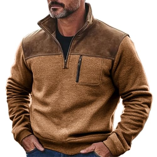 Pull col roulé zippé homme en polaire douce coupe droite rétro