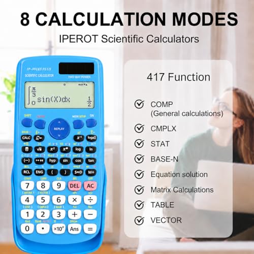 Image of IPEROT Scientific Calculators,Solar Blue Scientific Calculator 417 Function | Desktop Math Calculators School Supplies Suitable for High School and College Students Algebra and Other Math Textbooks,