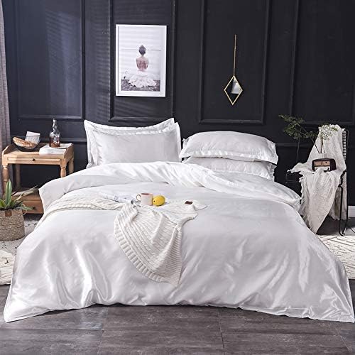Ultra Soft Silk Satin 1-Peice Comforter with Microfiber Filling Duvet Insert(Twin/Twin XL,White)