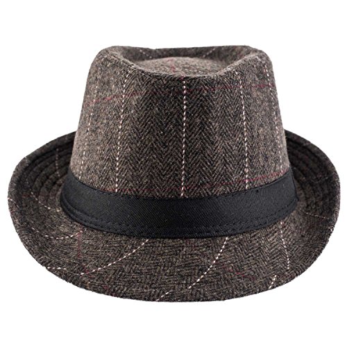 Image of The Tie Hub Fedora Hat for Men Brown Black Threaded Felt Hat | Two-Tone Striped Fedora | Vintage Classic Style