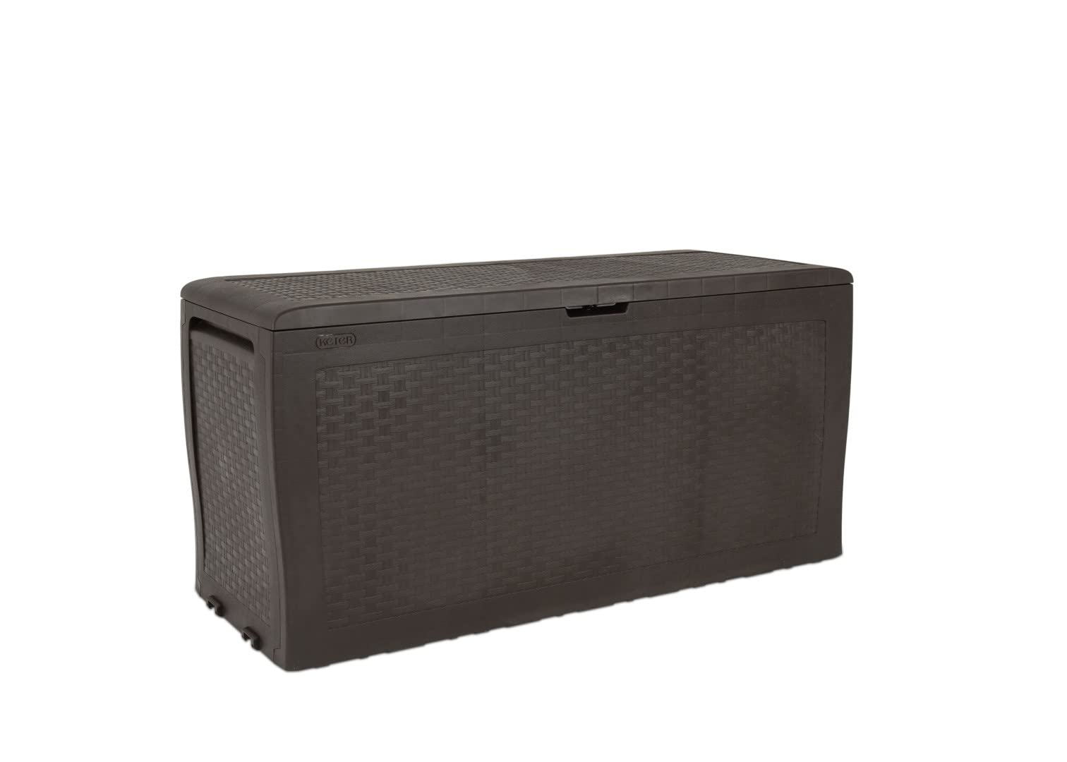 Keter Cassapanca Contenitore Esterno Panca Baule da Giardino in Resina Effetto Rattan, 116,4 x 44,7 x 57 cm, Marrone, Woven Textured with Elegant Design, STORAGE_BOX