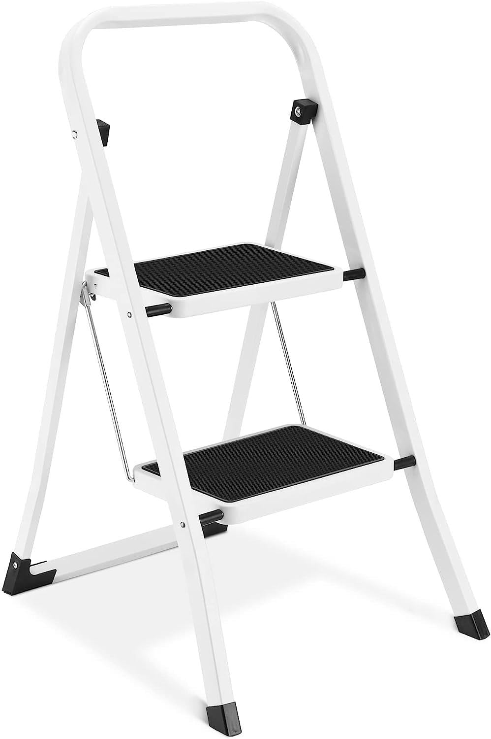iTrend 2 Step Folding Ladder – Lightweight Alloy Steel, 150kg Capacity, Anti-Slip Wide Steps, Handrail – Compact Step Stool for Kitchen, Home, Office