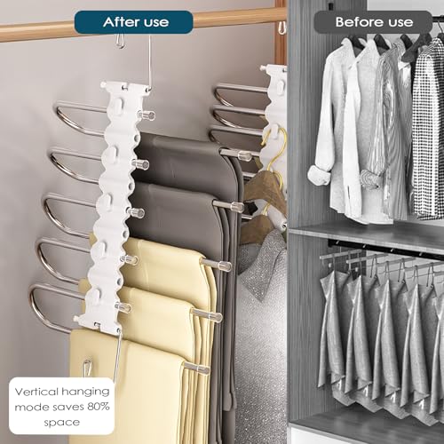 Baxcdyswe Hosenbügel Platzsparend, 2 Stück 5 in 1 Edelstahl Kleiderbügel Hosen, Hosenkleiderbügel, rutschfest Mehrfach Bügel Hosenkleiderbuegel für Hosen, Kleidung, Handtücher, Schals, Jeans