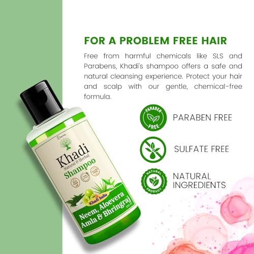Image of KHADI Hair Fortifying Shampoo with Neem, Aloe Vera, Amla, and Bhringraj | Natural Anti Hair Fall & Scalp Nourishment Formula | 420 ML (Pack of 2)