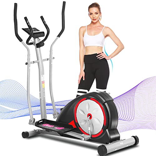 ANCHEER Elliptical Machine for Home Use, Magnetic Elliptical Training with Pulse Rate Grips and LCD Monitor, Smooth Quiet Driven for Home Gym Office Workout