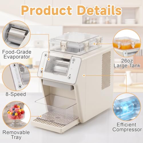 Image of Erivess Shaved Ice Machine, 44LBS /24H Snowflake Maker, No Ice Needed | Auto-Clean Electric Snow Cone Maker with 8-Speed, Ice Shaver Machine With 26oz Tank, Stainless Steel Blade, for Home, Bingsu
