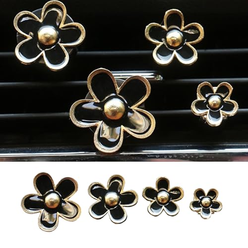 Image of 4PCS Car Daisy Flower Air Vent Clip, Cute Auto Outlet Air Conditioning Clip, Sweet Girly Vehicle Fresheners Gift for Women Girls, Car Interior Decor Universal Fit (Black, Vanilla)