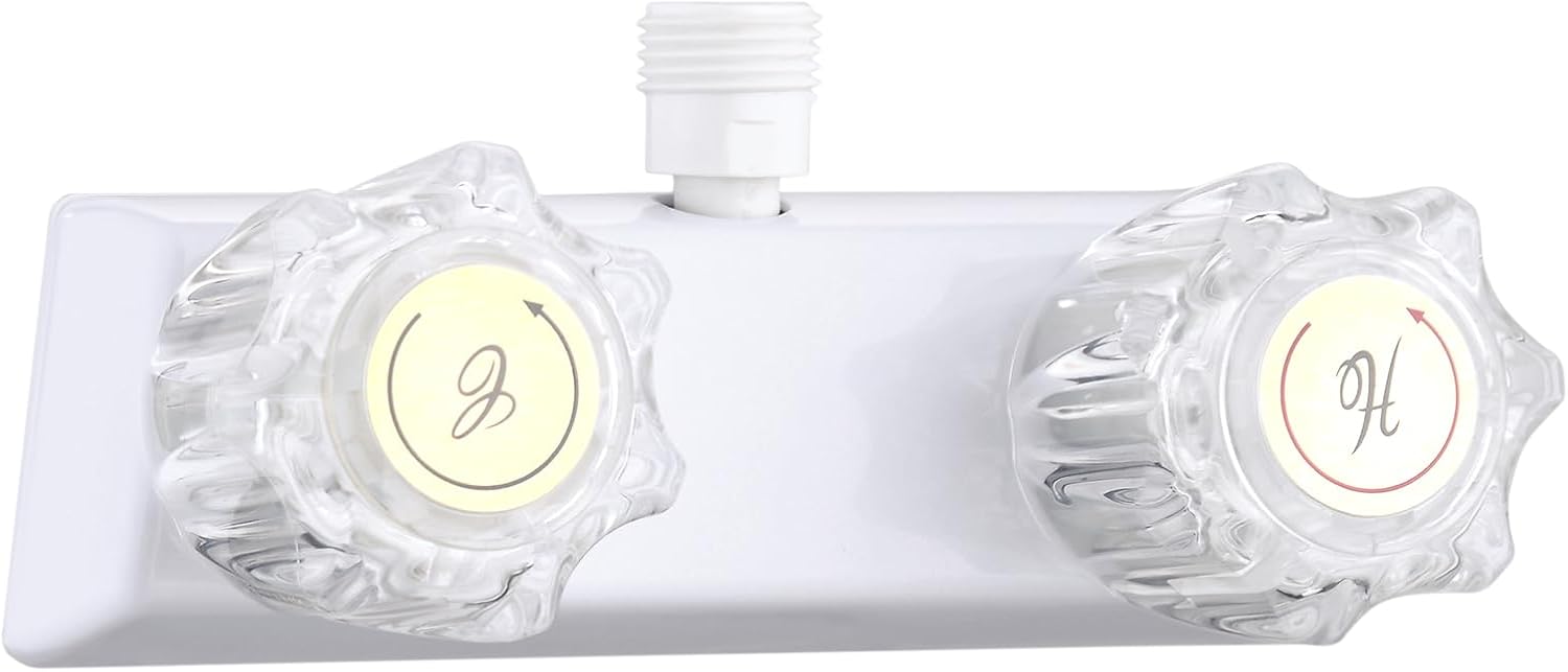RV Shower Faucet, 4" RV Camper Shower Faucet Valve Diverter with Hot/Cold Knobs, RV Outdoor Shower for RV, Camper Van, Outdoor and Indoor Bathroom Shower (White)