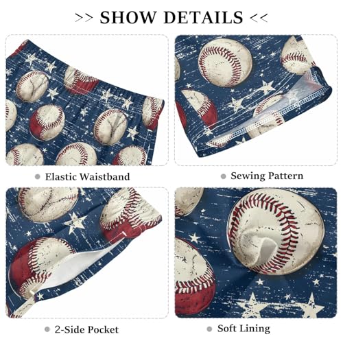 ALAZA Ball Baseball White Star Pajama Shorts Sleep Shorts Pant Lounge Pajama Bottoms Elastic Waist with Pockets3