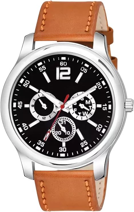 Acnos® Analogue Watch Leather Strap Black Dial Brown Belt Analog Wrist Watch for Men Boy Watch Pack of 1 (B0CST6L1DB) Amazon Price History, Amazon Price Tracker