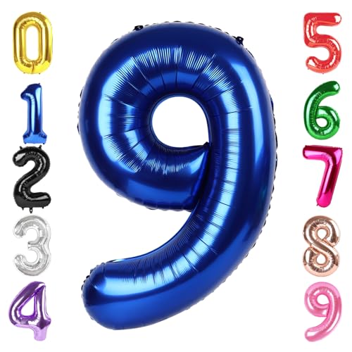 Image of 40 Inch Night Blue Number 9 Balloon, 9th Blue Birthday Party Decorations