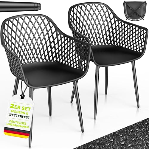 tillvex Gartenstuhl 2er Set Wetterfest mit Armlehne | Outdoor Stühle bis 120kg belastbar | Gartenstühle UV-beständig | Terrassenstuhl Gartenmöbel Terrasse Balkon Outdoor Garten