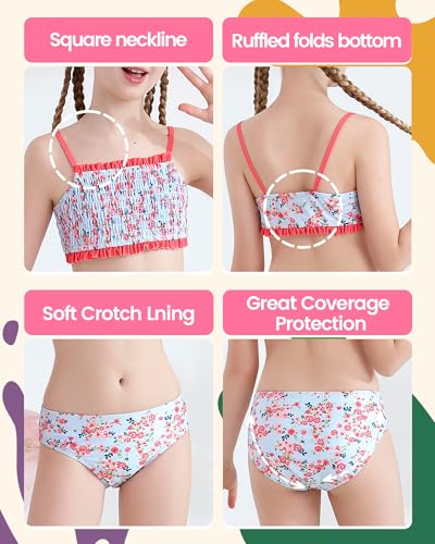 Image of Angel season Girls Swimsuit Bikini Set Two Piece Tankini Bathing Suit Teens High Waisted Beach Swimwear Cute Size 7-14