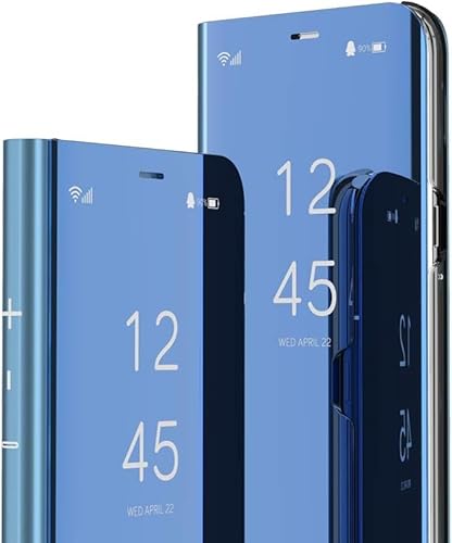 Custodia per Xiaomi Redmi Note 14 4G Cover Portafoglio Specchio Design Clear View Window Funzione Staffa Stand Flip Folio Sottile Bookstyle per Note 14 4G M-Blue.