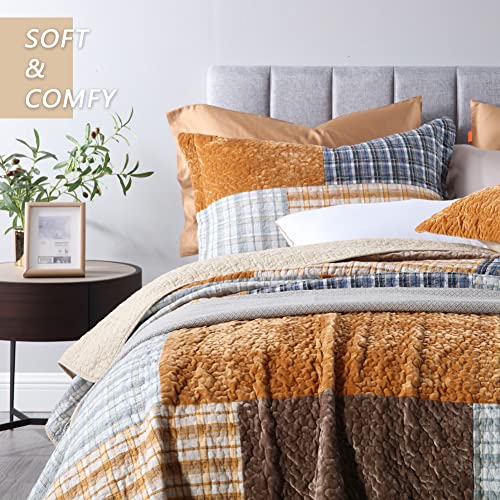 Image of Secgo Quilt King Size - 100% Cotton Bedding Set (98 * 106 Inch) with 2 Pillow Shams, Patchwork Reversible Lightweight Bedspread, Quilted Coverlet Fit All-Season