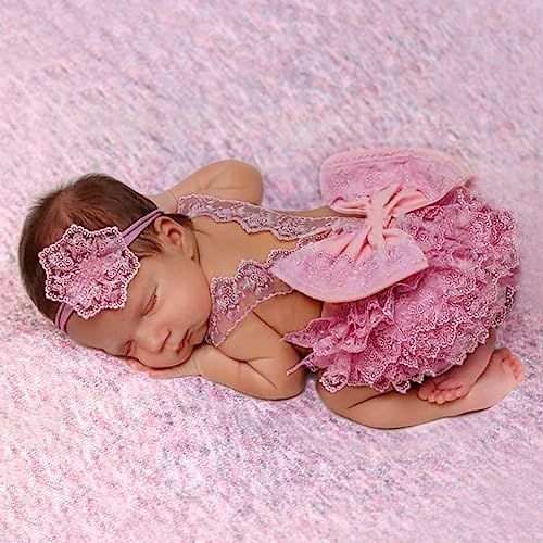 Image of Ylsteed Newborn Photography Outfits - Girl Props Lace Romper Baby Photo Shoot Outfits Girls Photo Props (Strap Style - Purple)