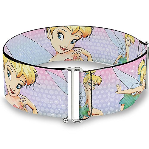 Buckle-Down Disney Belt, Cinch Belt Tinker Bell Poses Purple Pink Fade, 3.0 Inch Wide, Adjustable