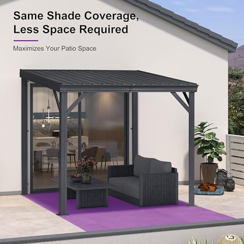 Image of PURPLE LEAF Patio Lean to Gazebo 10' x 10' Easy Frame Setup Zero Maint Grey