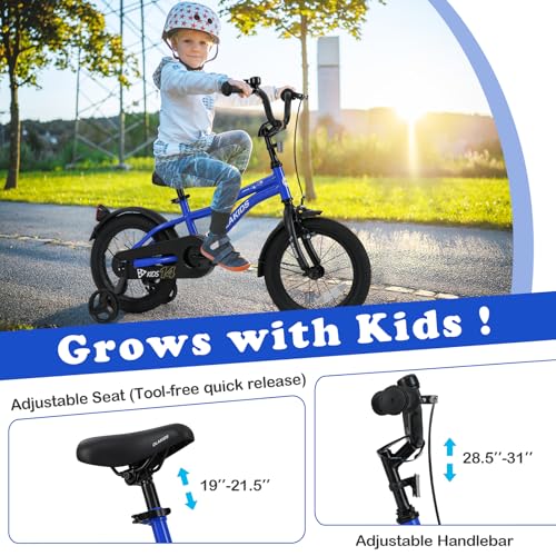 Image of Olakids Kids Bike, 12 14 16 18 Inch Toddlers Bike with Training Wheels Safety Bell Adjustable Seat and Handlebar, Handbrake and Coaster Brake, Children's Bicycle for Boys Girls