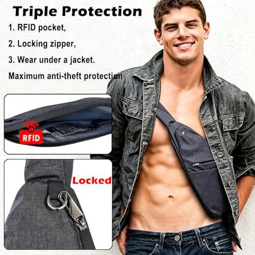 Image of Slim Anti Theft Sling Bag Small Travel Pack Pickpocket Proof Crossbody Bag | Anti Theft One Shoulder Bag Flat Anti Pickpocket Bag Travel Pouch Passport Bag Secure Purses for Men Women lightweight