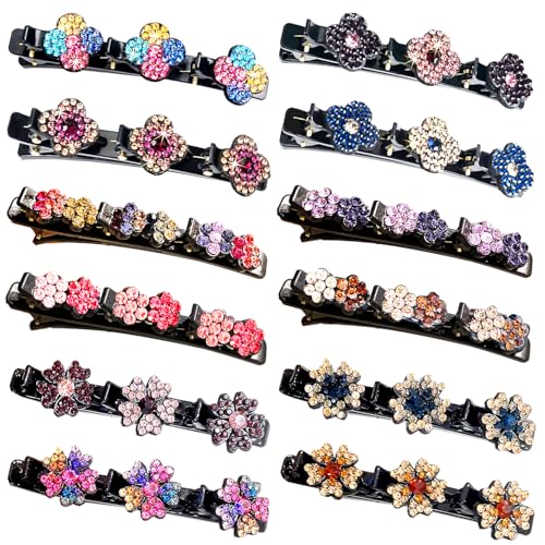 12PCS Sparkling Crystal Stone Braided Hair Clips for Women and