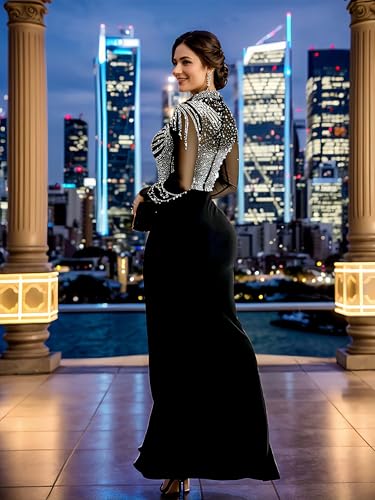 Image of Women's Sequin Prom Dress Evening Gowns for Formal Events | Elegant Sparkly Rhinestone Long Maxi Dresses for Formal Party,Gala,Wedding Guest,Fully Lined,Stretchy,Side Slit