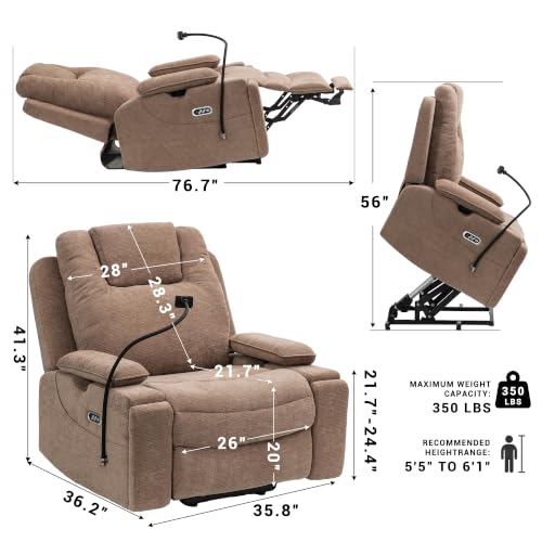 Image of Oversized Dual Motor Recliner Power Lift Chair for Elderly Big Tall, Zero-gravity Power Recliner Sofa, 350lbs Heavy Duty Seat with 4D Armrests, 180 Degree Full Lay-Flat Positioning, Phone Slot, Brown