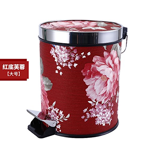 The Foot Type Garbage Bin Covers The Large Toilet Room Kitchen And The Household Garbage Collector,Red Lotus Seed Hibiscus (8L)