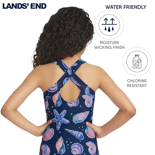 Image of Lands' End Girls' UPF 50+ Stretch Crisscross Back One Piece Swimsuit