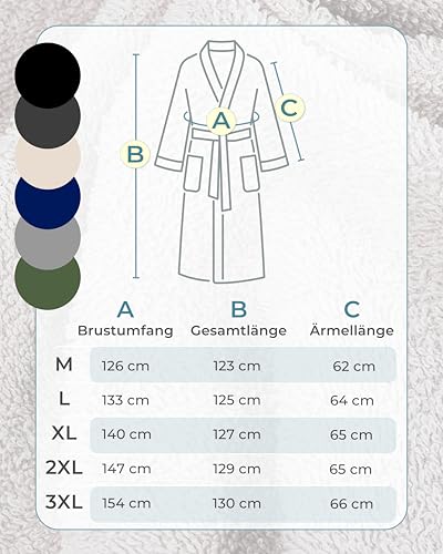 LAYNENBURG Bademantel Herren Frottee - Kapuze - Lang - 100% Baumwolle (360g/m2) - OEKO TEX Standard 100 - Größe (L, Grün)