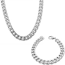 EIHI Collana e Bracciale in Acciaio Inossidabile, Catena da Uomo in Argento, Ragazzi, Set Collana e Bracciale Largo 8 mm, Ragazzi e Ragazze