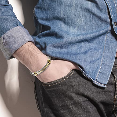 COOLSTEELANDBEYOND Men Women Stainless Steel Twisted Cable Adjustable Cuff Bangle Bracelet2